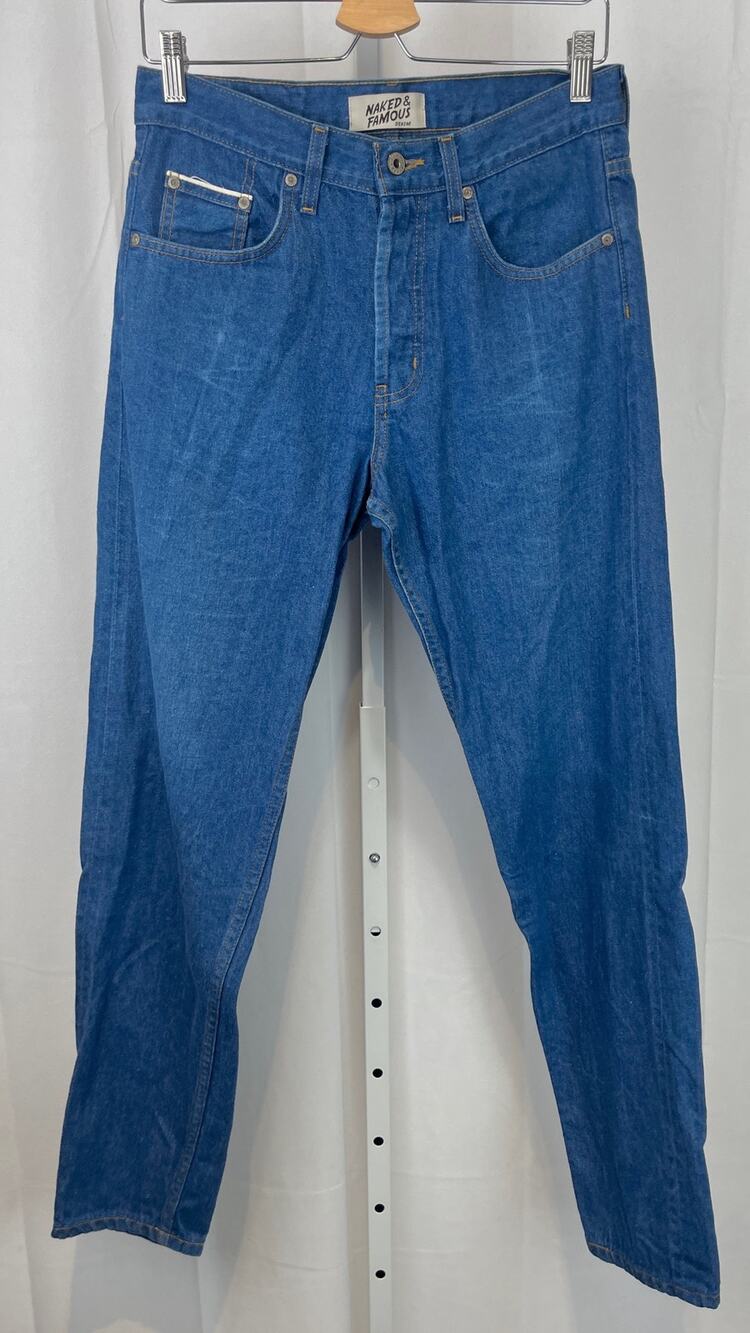 NAKED & FAMOUS Easy Guy Button Fly Jeans Cotton Denim Clear Blue Selvedge 30